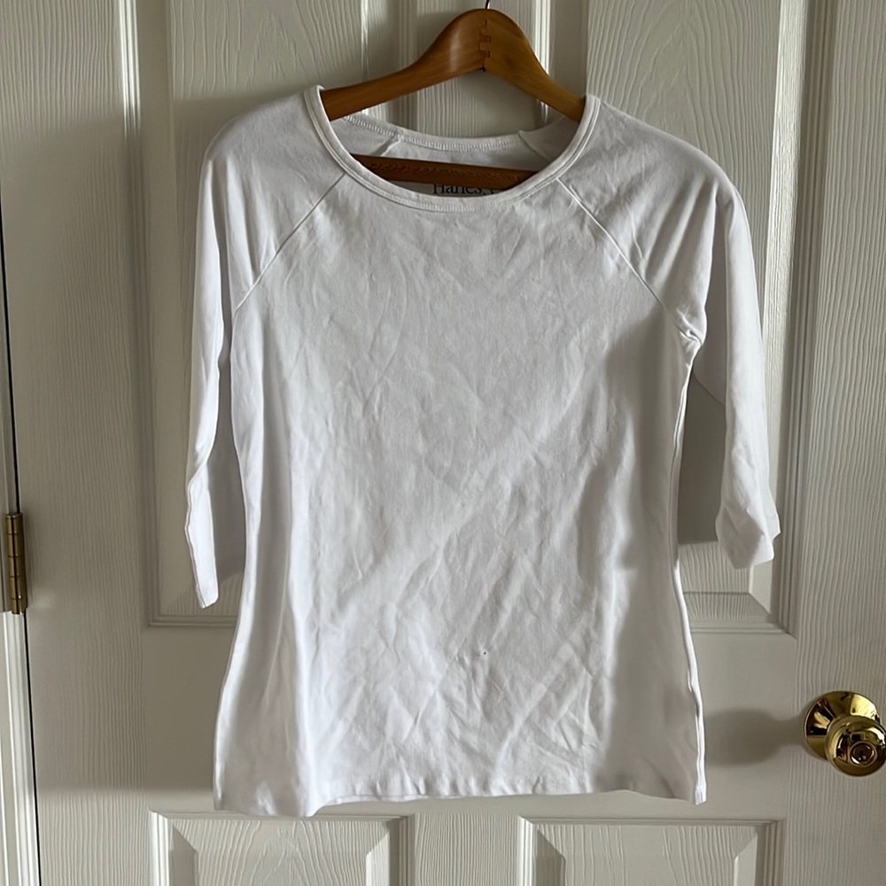 Hanes Live Love Comfort White 3-Quarter Sleeve Top Size Small